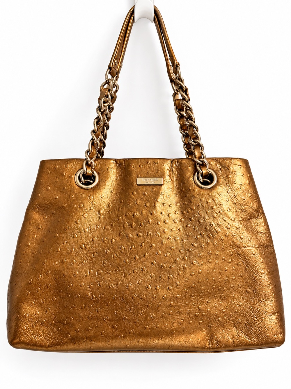 Kate Spade Ostrich Embossed Leather Tote Metallic Chocolate Brown Restored